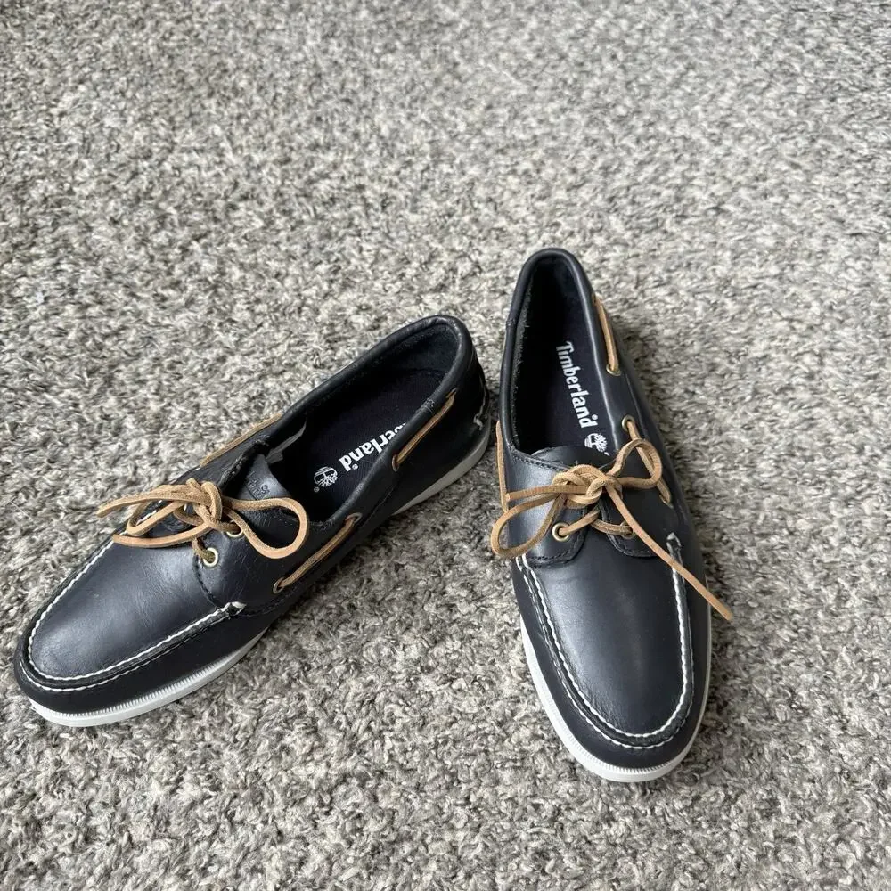 Timberland Classic 2-Eye Boat Shoes Navy Blue Leather Mens Size 10 M Preppy NEW